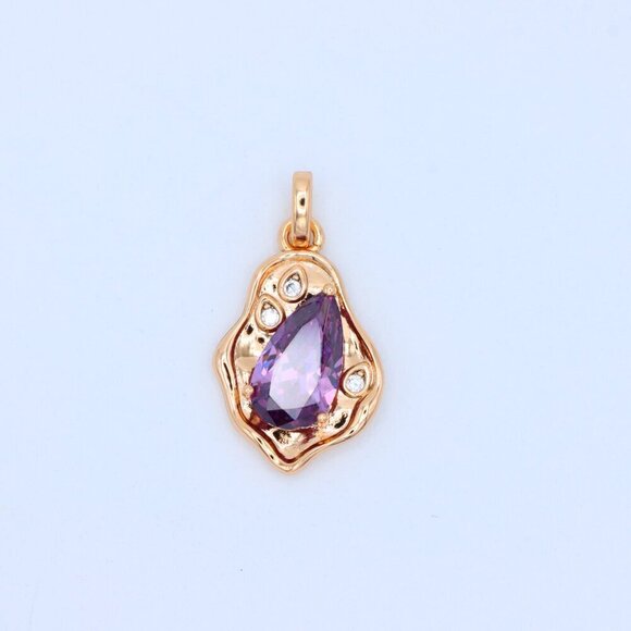 "Elegant Purple Teardrop Pendant in Gold Plated Frame, XPPT1734 - Picture 9 of 13